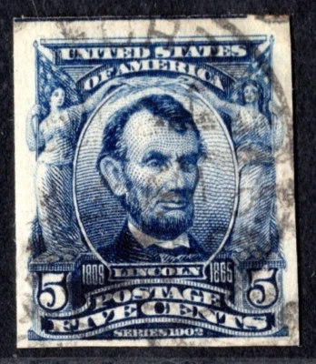US 1903 FIVE CENT LINCOLN IMPERF PROOF ON WHITE PAPER 4 CLEAR MARGINS SC. #304P2 - Image 1 of 2