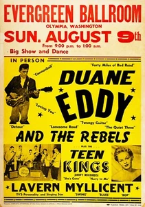Póster de concierto Duane Eddy & The Rebels Olympia WA 1959 13 x 17 reproducción - Imagen 1 de 1