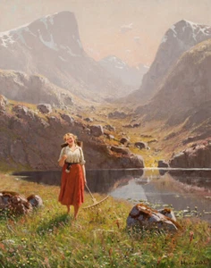 Hans Dahl Mädchen am Bergsee Leinwandbild 16 x 20 #4082 - Bild 1 von 4
