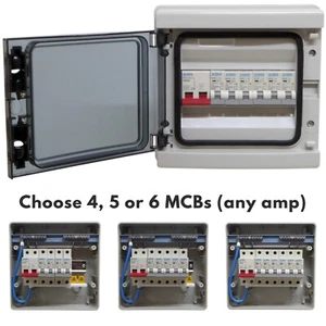 IP65 Consumer Unit 6 Way Weatherproof 100A Switch upto 6x MCBs Circuit Breakers - Picture 1 of 17