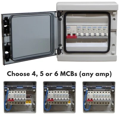 IP65 Consumer Unit 6 Way Weatherproof 100A Switch upto 6x MCBs Circuit Breakers - Image 1 of 4