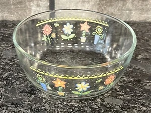 KIG Indonesia Small “ Glass Bowl Painted Flowers & Yellow Border - Picture 1 of 6