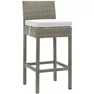 Modway Conduit Outdoor Patio Wicker Rattan Bar Stool in Light Gray White - Picture 1 of 3