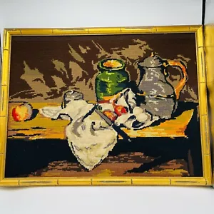 Großes Impressionist Cezanne Stillleben Tischglas Obst Nadelspitze Bambusgestell - Bild 1 von 11