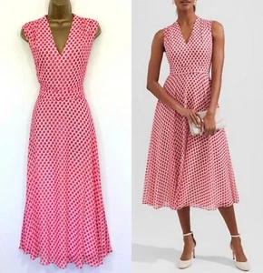 Hobbs Occasion Midi Dress UK 16 Excellent Lucy White Pink Red Chiffon Lined - Picture 1 of 11