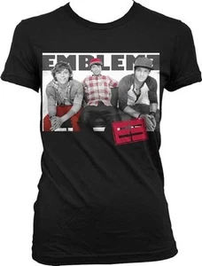 AUTHENTIC EMBLEM 3 RED PLAID PHOTO BOY BAND MUSIC GIRL JUNIORS T SHIRT S M L XL - Picture 1 of 1