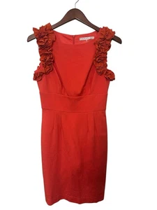 EUC TRINA TURK SIZE 4 ORANGE SLEEVELESS RUFFLED SHEATH DRESS - Picture 1 of 5