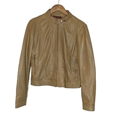 Bagatelle Womens Soft Leather Bomber Jacket Size Large Camel Tan Full Zip Biker - Image 1 of 4