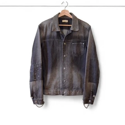 AllSaints Gambola grey distressed cotton type 1 denim jacket LARGE slim fit - Image 1 of 4