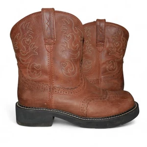 Botas occidentales Ariat Fatbaby cosidas en silla de montar para mujer 11 B cuero marrón usadas en excelente estado - Imagen 1 de 13