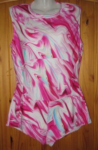 ENDLESS WAVES Pink/White SWIRLS Zip-Up One Piece SWIM Bathing SUIT XL 15-17 - Picture 1 of 4