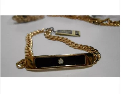 PULSERAS DE IDENTIFICACIÓN DE ORO VINTAGE 2001 PARA HOMBRE con astillas de diamante estilo cubano eslabones NUEVAS Foto 1 de 4