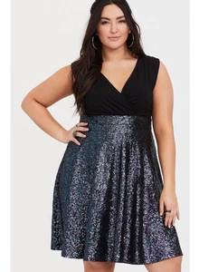 Torrid Womens Plus Size 18 NEW Special Occasion Black Sequin Skater Dress V Neck - Picture 1 of 15