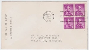 TurtlesTradingPost- Abraham Lincoln 4 Cent #1035- 1954 FDC Block- Typed Cachet - Picture 1 of 1