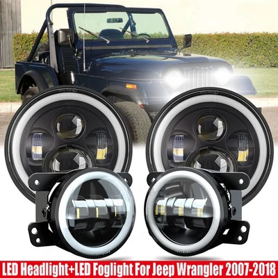 For Jeep Cj-5 55-83 7inch Round LED Headlights + 4inch LED Fog Light Combo - Image 1 of 4