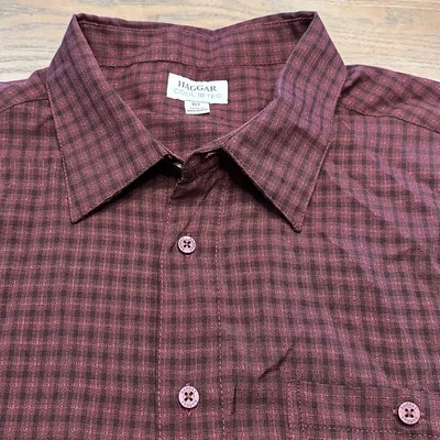 Haggar Cool 18 Tec Shirt Mens XLT TALL Red Plaid Button Up Short Sleeve Shirt - Image 1 of 4