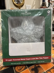 Vintage Kurt Adler 10 Light Trimed Metal Capiz Look Star Tree Topper confezione originale - Foto 1 di 4
