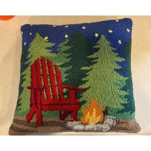 Peking Handicraft 16 x 16 in Campfire Scene Hook Pillow - Picture 1 of 6