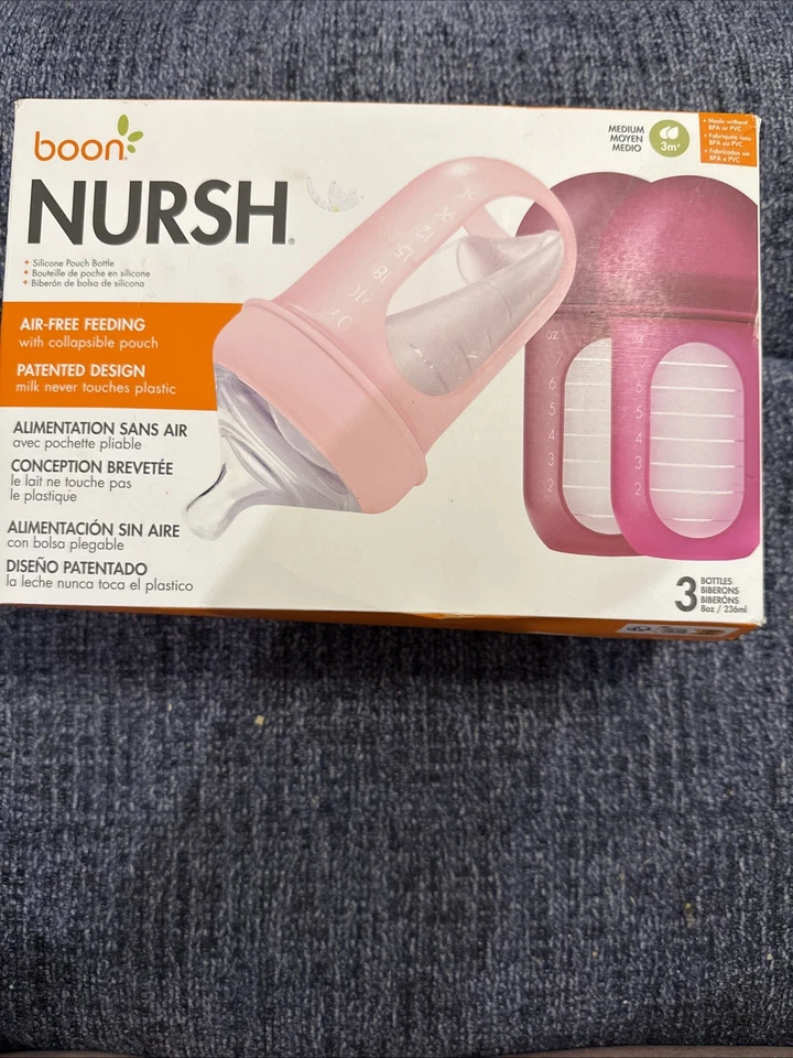 Boon Nursh 3-Pack Silicone Baby Bottles with Collapsible Pouch - Image 1 of 1