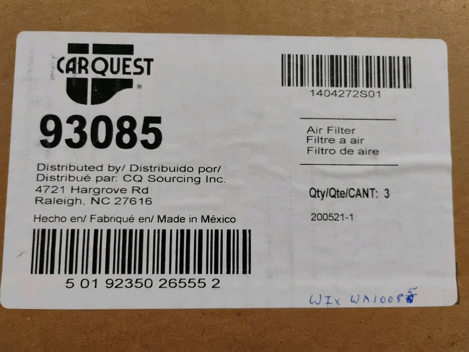 Воздушный фильтр двигателя CARQUEST 93085/WIX WA10085 для Select Toyota. Коробка из 3 - Изображение 1 из 1