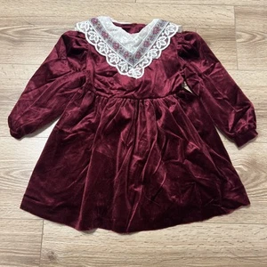 VINTAGE Bonnie Jean Girls Youth Dark Purple Velvet Floral Coat Dress Size 4(A33) - Picture 1 of 7