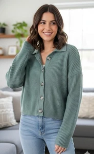 Nwt Jessica Simpson Women's Green Cropped Sweater Cardigan Size Small - Picture 1 of 6