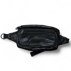 Riñonera de Colección Patchwork Cuero Negro Ajustable Bolsillos con Cremallera Cintura Y2K Bolso Cinturón - Imagen 1 de 4