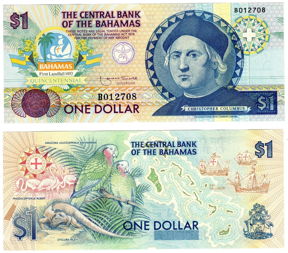 1992 Bahamas Banknote P50a 1 dollar  UNC Columbus (1492-1992) - Image 1 of 1