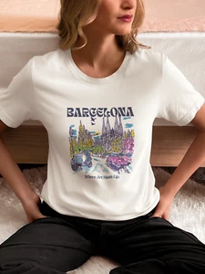 Barcelona Graphic T-Shirt Unisex Travel Gift Tee Spain Souvenir Gaudi Design - Picture 1 of 9