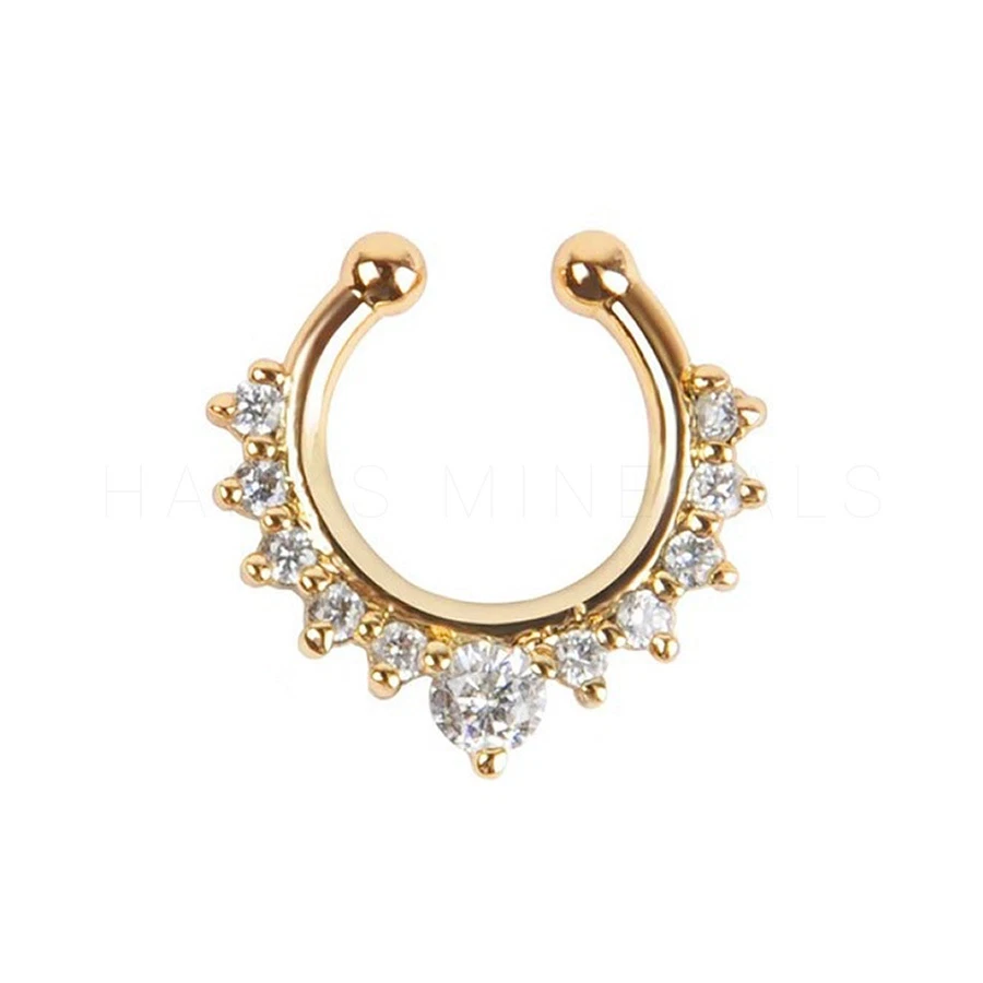 Septum Clip-On Fake Nose Ring Clicker Non-Piercing Crystal Hanger Hoop Jewelry - Image 1 of 1