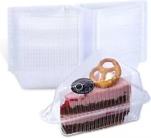 100PCS Transparent Cake Slice Containers 4 Inch Hinged Lid Bakery Cafe - Picture 1 of 7