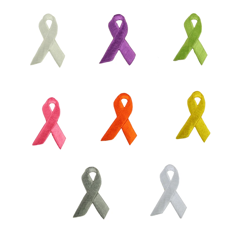 1.75"x1.25" Embroidered Cancer Awareness Ribbon Self Adhesive Patch Applique - Image 1 of 1