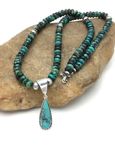 Navajo Sterlingsilber Spinnennetz Türkis Perlen Halskette Anhänger 2796 - Bild 1 von 12