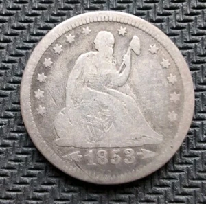 1853 Liberty sitzende Viertel Sorte 2 Pfeile am Datum, Strahlen um Adler - Bild 1 von 2