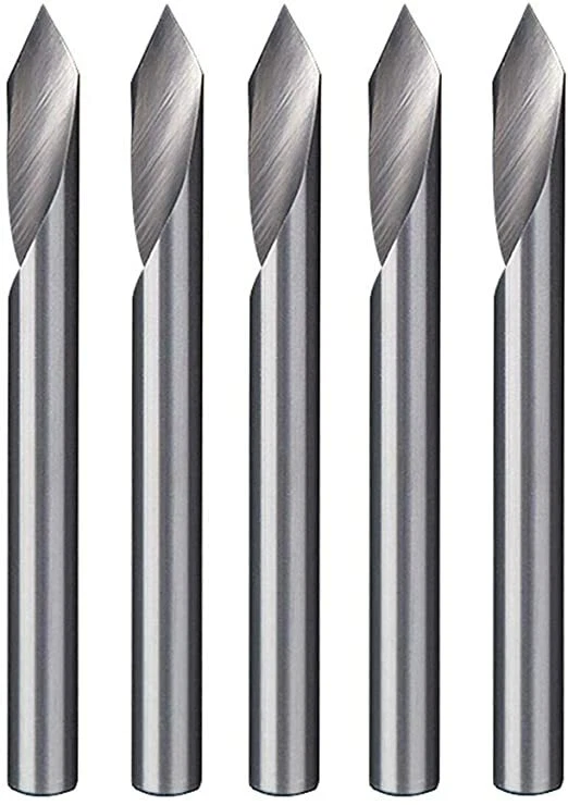 5pcs 60 Deg V Groove Engraving Tool Flat Bottom CNC Spiral Router Bits 1/8 Shank - Image 1 of 4