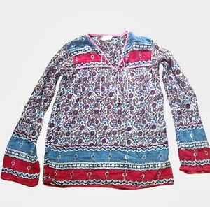 Vintage Gauze India Block Print 100% Cotton Top Blouse Indian Boho 70's 1970's - Picture 1 of 12