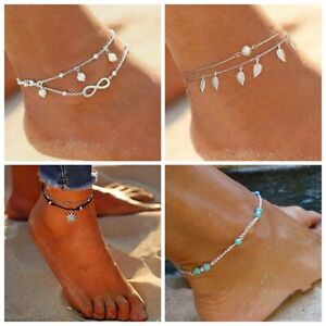 Anklet Foot Chain Boho Beach Beads, Ankle Bracelet 925 Sterling Silver plated