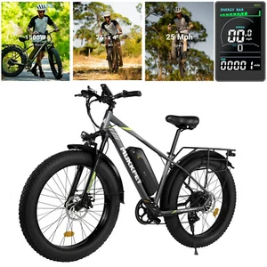 26" Electric Mountain Travel E-Bike Fat Tire 1500W Peak Motor 25MPH 48V 7 Speed - Picture 1 of 15