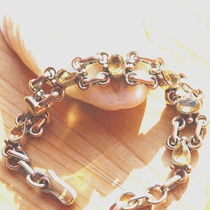 Antik Silber Armband Citrin 16 - 19 cm Gelb Klar Kette Handarbeit Massiv Grob - Bild 1 von 12