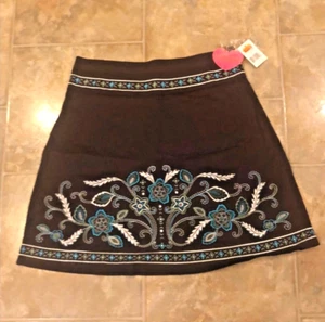 Heart Soul Brown Women's Embellished Embroidered Skirt Size 5 Zip Back Natural - Picture 1 of 7