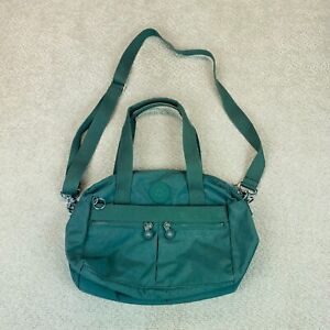 KIPLING Women Shoulder Purse Handbag Green Teal Multi Zip Pockets