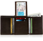 Genuine Leather Wallets For Men Trifold Wallet With Flip-Up ID RFID Blocking
