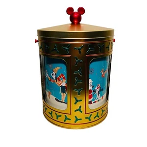 Disney Parks Christmas Rotating Musical Wind-up Tin Popcorn Bucket NO STRAP - Picture 1 of 6