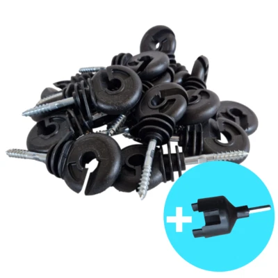 Bague Isolant x200 Clôture Électrique à Vis Bois Poteau Fil Fort Crochet +Outil - Photo 1/4