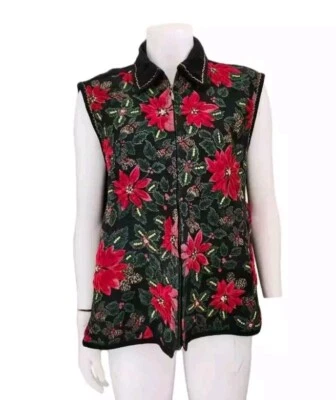 Chaleco Dressbarn Poinsettia Acebo Navidad Secuencia Talla 3X Pana Vacaciones Foto 1 de 4