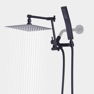 Black All Metal Square 8 in Shower Head Combo Rain Shower Head | Handheld Shower - Picture 1 of 8