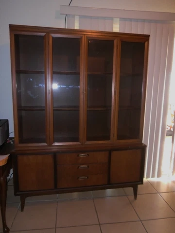Eames Era Garrison Walnut China Cabinet Hutch Orig Cover