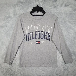 Tommy Hilfiger Shirt Womens Jrs Large 16/18 Gray Logo Long Sleeve - Picture 1 of 6