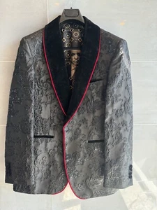 Empire Mens Tuxedo Blazer Velvet Shawl Lapel Black w/Red Trim Prom Suit Jacket - Picture 1 of 8