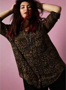 Torrid Betsey Johnson Leopard Print Sheer Chiffon Tunic Button Top NWT New 0X - Picture 1 of 3